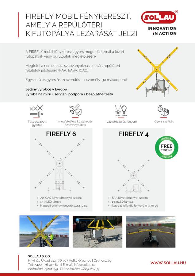 FIREFLY mobil fénykereszt, amely a repülőtéri kifutópálya lezárását jelzi