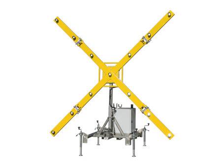 FIREFLY mobil fénykereszt, amely a repülőtéri kifutópálya lezárását jelzi